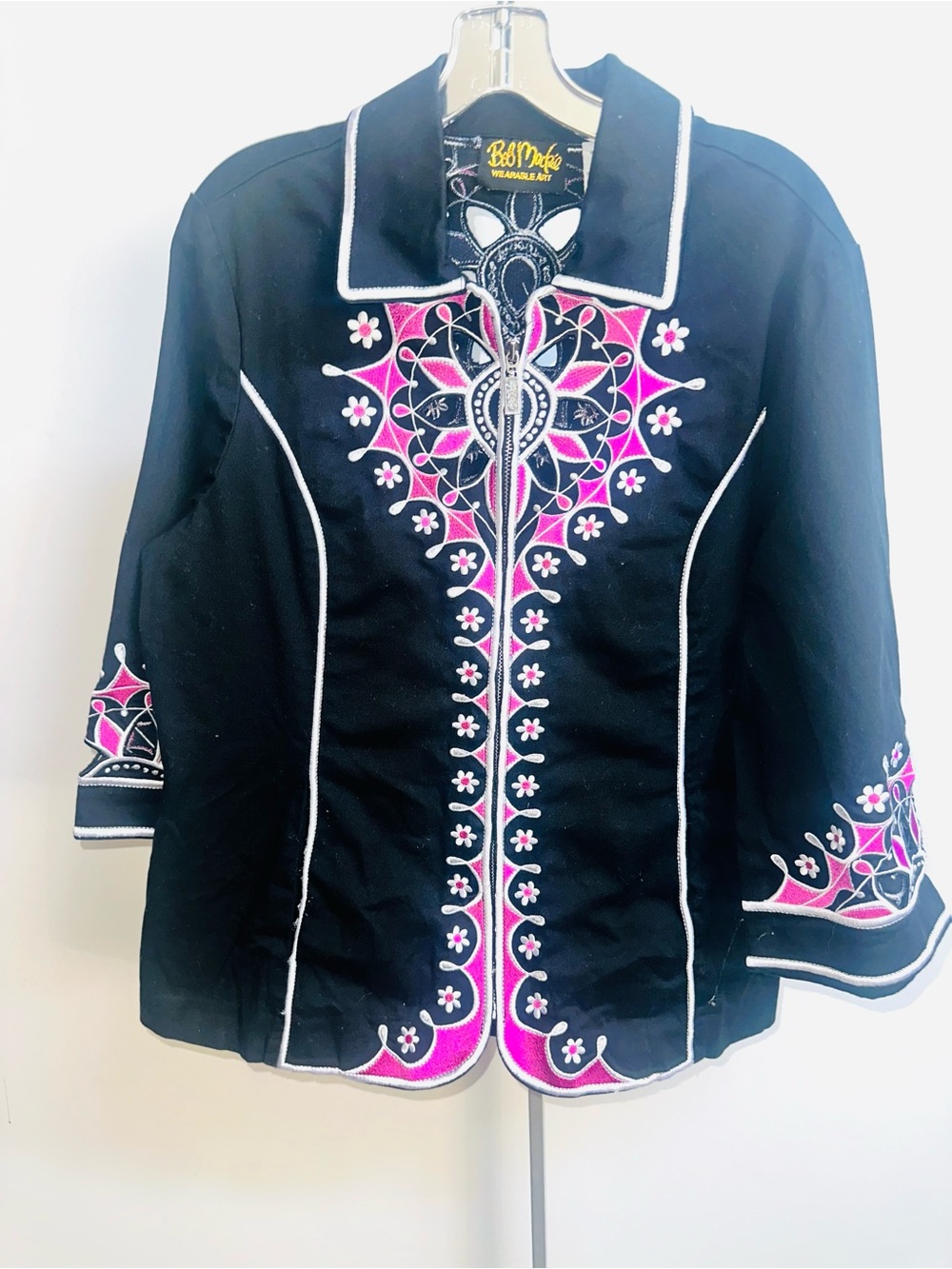 Bob Mackie  Black Embroidered Western Jacket with Pink Accents